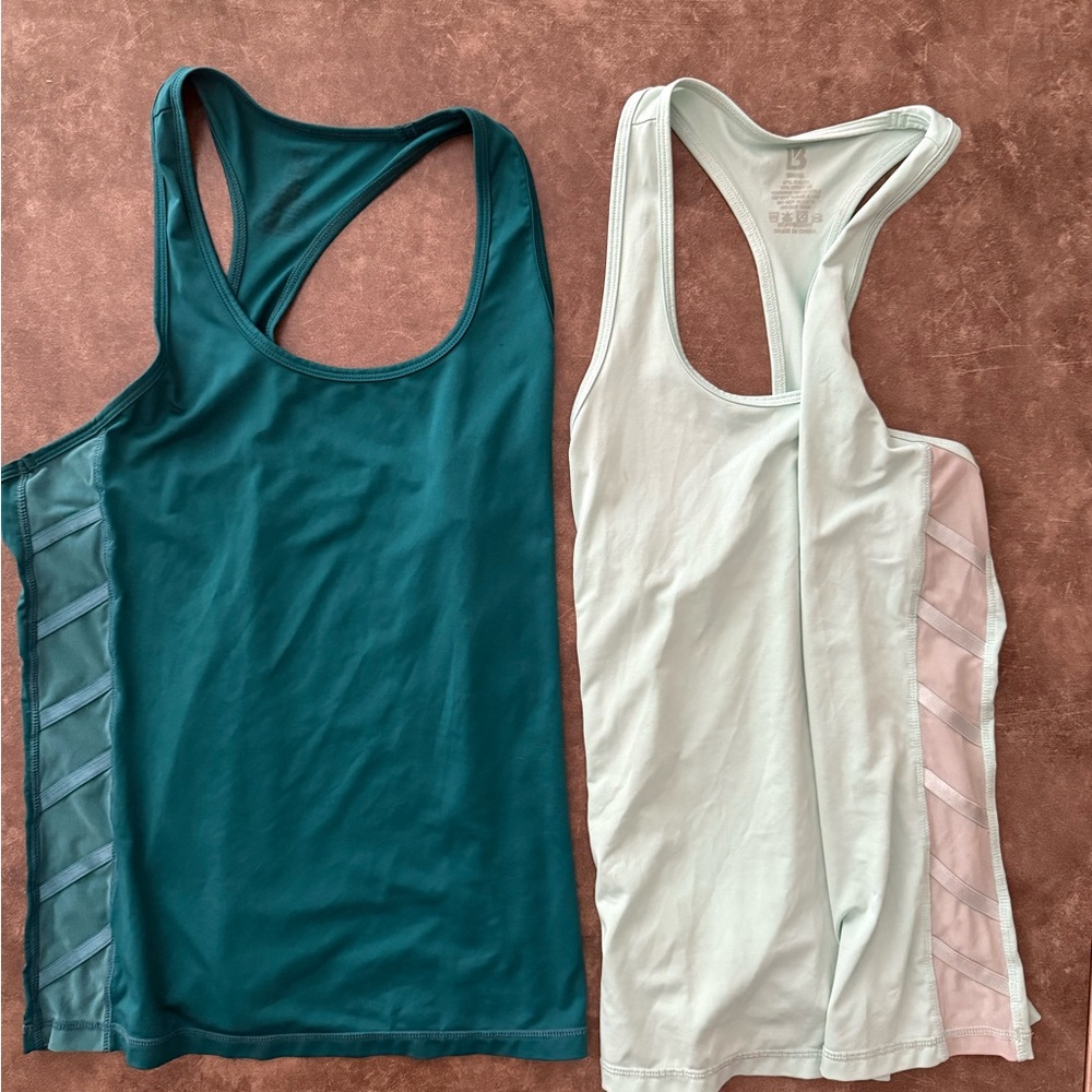 Teal and White Women's Racerback Tops
